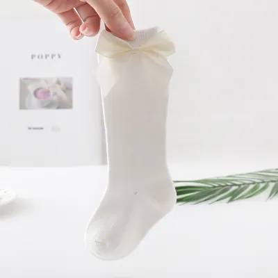 Kids Fashion Bowknot Decor Solid Color Long Cotton Socks for Unisex