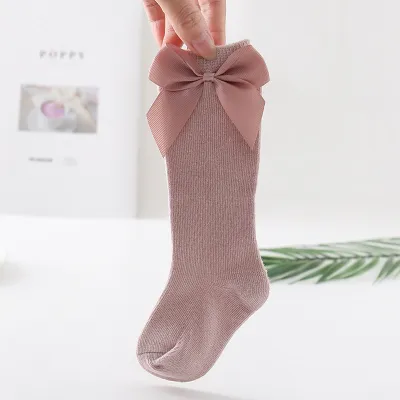 Kids Fashion Bowknot Decor Solid Color Long Cotton Socks for Unisex