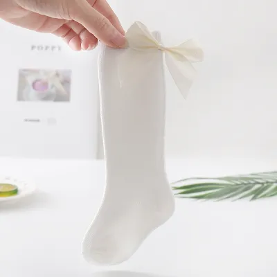 Kids Fashion Bowknot Decor Solid Color Long Cotton Socks for Unisex