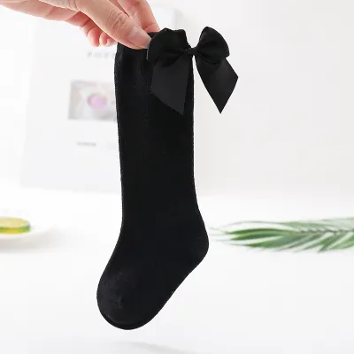Kids Fashion Bowknot Decor Solid Color Long Cotton Socks for Unisex