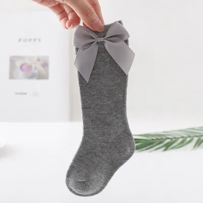 Kids Fashion Bowknot Decor Solid Color Long Cotton Socks for Unisex