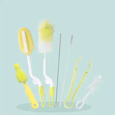 7pcs/set Kids Solid Color Bottle Cleaning Kit with Nipple Brush