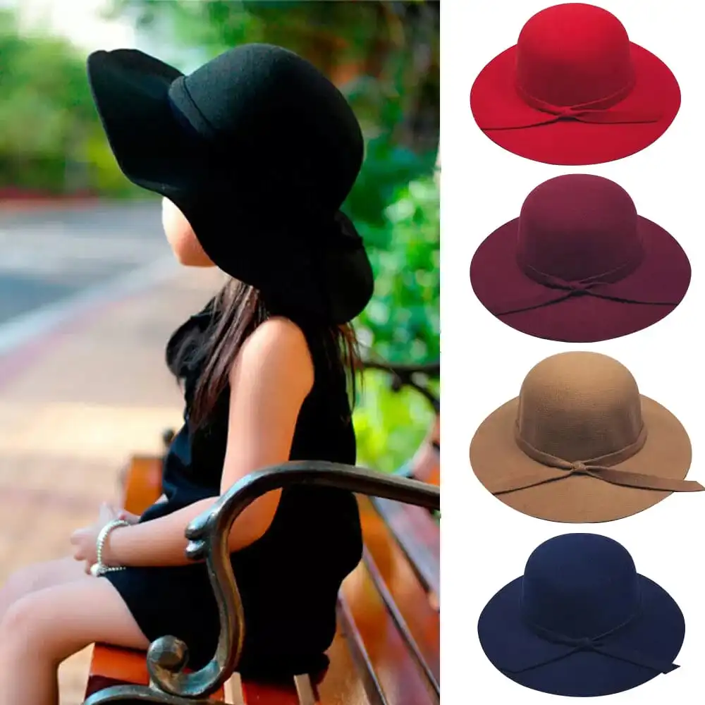 Sweet Girls Solid Color Bowknot Decor Bowler Sun Caps Wild Style Woolen Dome Hats
