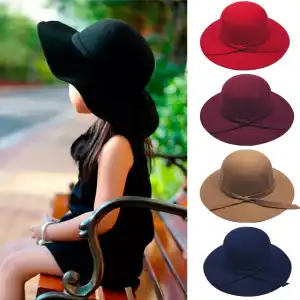 Sweet Girls Solid Color Bowknot Decor Bowler Sun Caps Wild Style Woolen Dome Hats