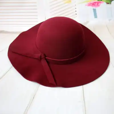 Sweet Girls Solid Color Bowknot Decor Bowler Sun Caps Wild Style Woolen Dome Hats