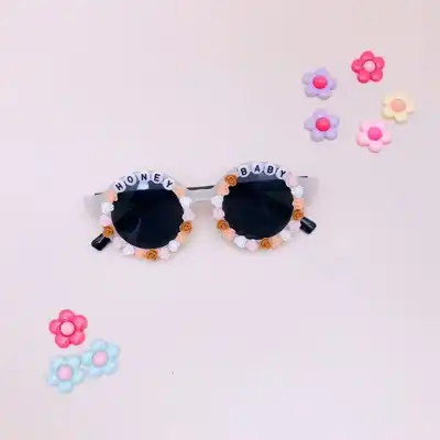 Kids Fashion Sticky Letters Round Sunglasses with Personality Style PC Frame