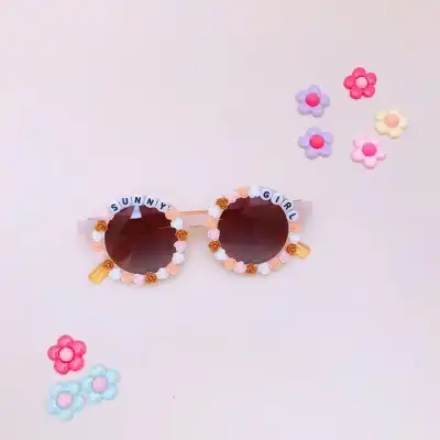 Kids Fashion Sticky Letters Round Sunglasses with Personality Style PC Frame