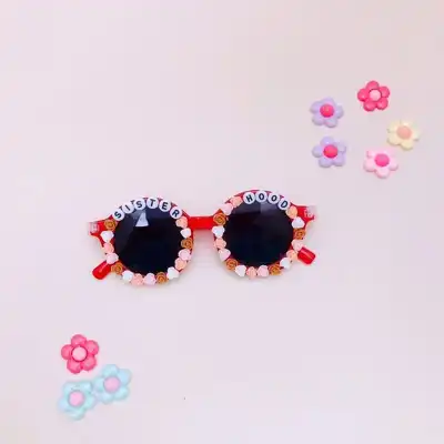 Kids Fashion Sticky Letters Round Sunglasses with Personality Style PC Frame