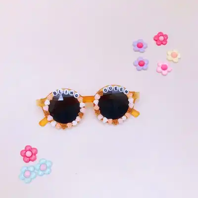 Kids Fashion Sticky Letters Round Sunglasses with Personality Style PC Frame