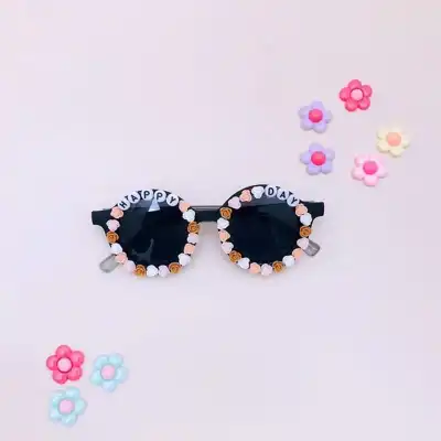 Kids Fashion Sticky Letters Round Sunglasses with Personality Style PC Frame