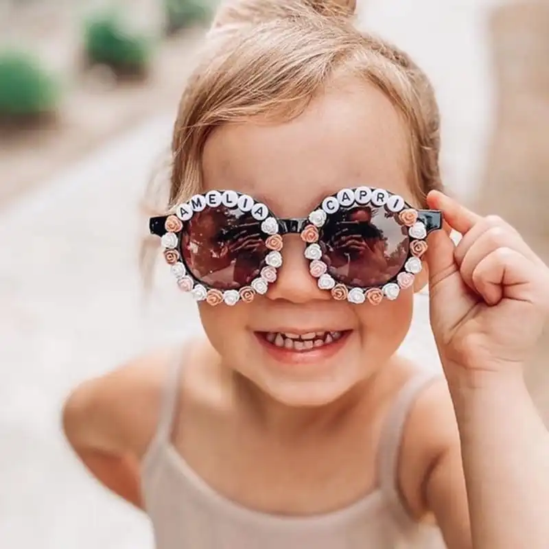 Kids Fashion Sticky Letters Round Sunglasses with Personality Style PC Frame