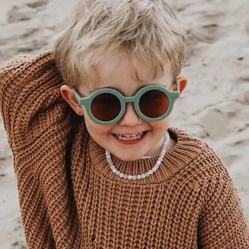 Kids Retro Solid Color Round Sunglasses with Metal Plastic Frame
