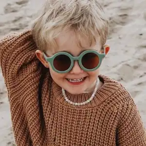 Kids Retro Solid Color Round Sunglasses with Metal Plastic Frame