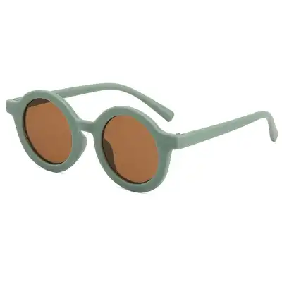Kids Retro Solid Color Round Sunglasses with Metal Plastic Frame