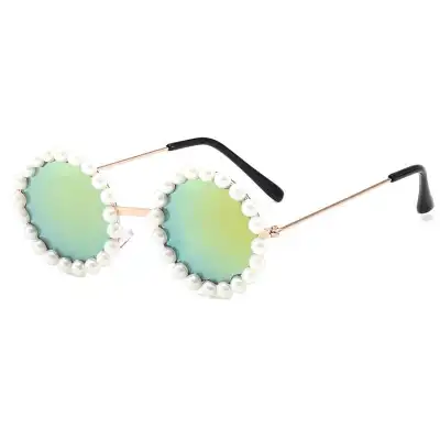 Kids Fashion Pearl Decoration Round Sunglasses Lightweight Plastic