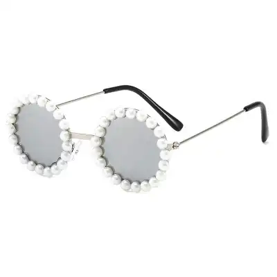 Kids Fashion Pearl Decoration Round Sunglasses Lightweight Plastic