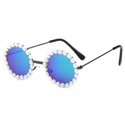 Kids Fashion Pearl Decoration Round Sunglasses Lightweight Plastic