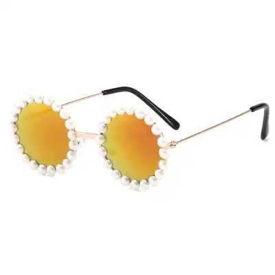 Kids Fashion Pearl Decoration Round Sunglasses Lightweight Plastic