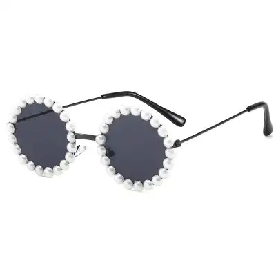 Kids Fashion Pearl Decoration Round Sunglasses Lightweight Plastic