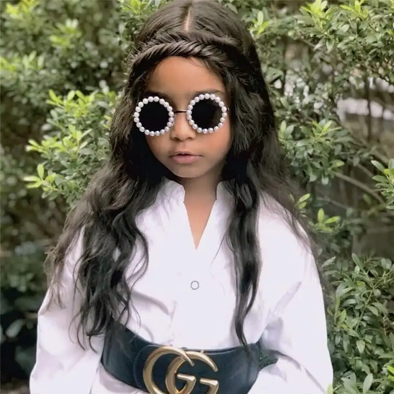 Kids Fashion Pearl Decoration Round Sunglasses Lightweight Plastic