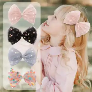 Girls Fashion Polka Dot Mesh Bowknot Bobby Pin Hair Clip for Kids