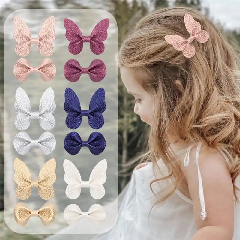 Girls Simple Solid Color Butterfly Bowknot Fabric Bobby Pin Hair Clip