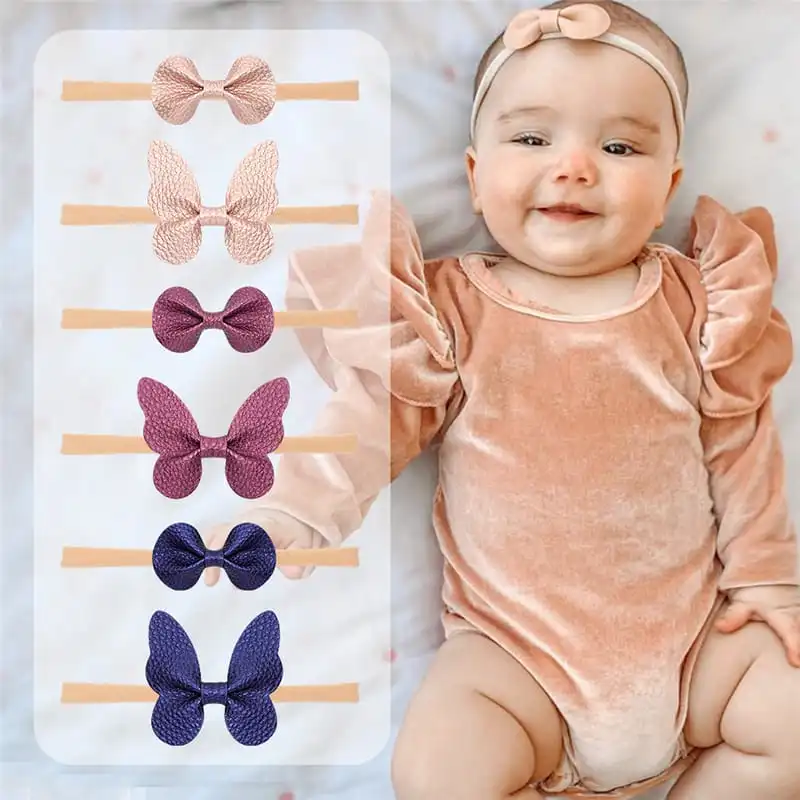 Girls Simple Solid Color Butterfly Bowknot Shaped Headband Hair Accessories