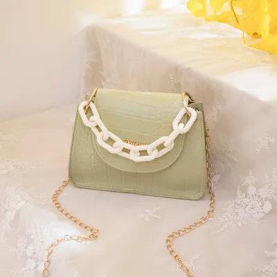 Women Simple Solid Color Crocodile Printed PU Crossbody Bags