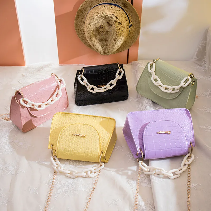 Women Simple Solid Color Crocodile Printed PU Crossbody Bags
