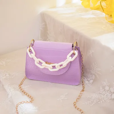 Women Simple Solid Color Crocodile Printed PU Crossbody Bags