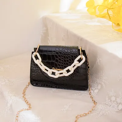 Women Simple Solid Color Crocodile Printed PU Crossbody Bags