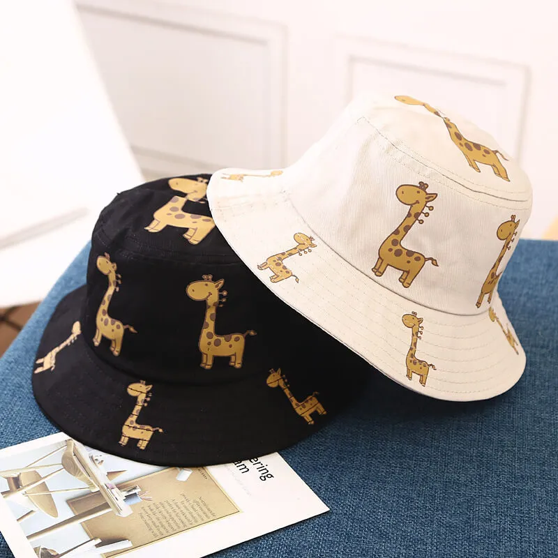 Kids Cute Deer Print Decoration Bucket Hat Unisex Cotton Sun Hat