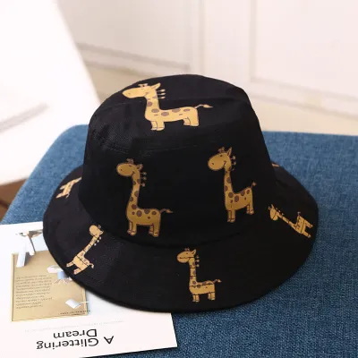Kids Cute Deer Print Decoration Bucket Hat Unisex Cotton Sun Hat