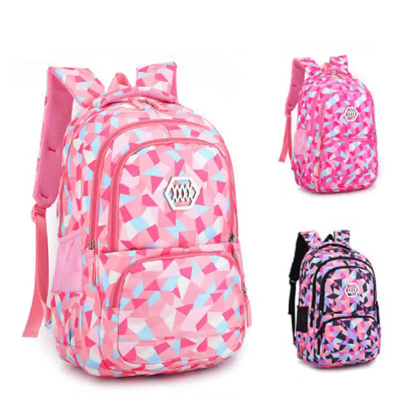 Kids Rhombus Pattern Multicolor Schoolbag for Girls Primary School Oxford Cloth Soft Backpack with Zipper