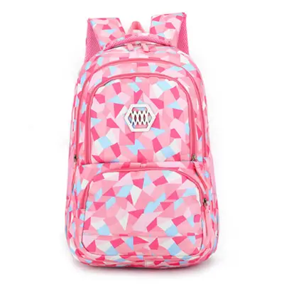 Kids Rhombus Pattern Multicolor Schoolbag for Girls Primary School Oxford Cloth Soft Backpack with Zipper
