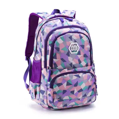 Kids Rhombus Pattern Multicolor Schoolbag for Girls Primary School Oxford Cloth Soft Backpack with Zipper