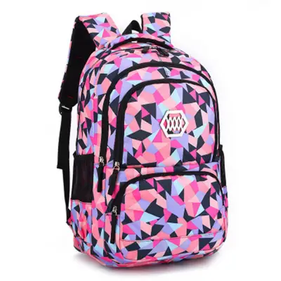 Kids Rhombus Pattern Multicolor Schoolbag for Girls Primary School Oxford Cloth Soft Backpack with Zipper
