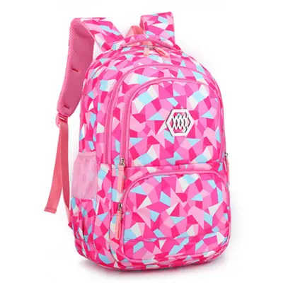 Kids Rhombus Pattern Multicolor Schoolbag for Girls Primary School Oxford Cloth Soft Backpack with Zipper