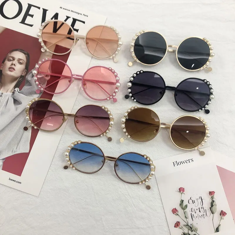 Girls Elegant Pearl Decoration Sunglasses Metal Frame Cute Children's