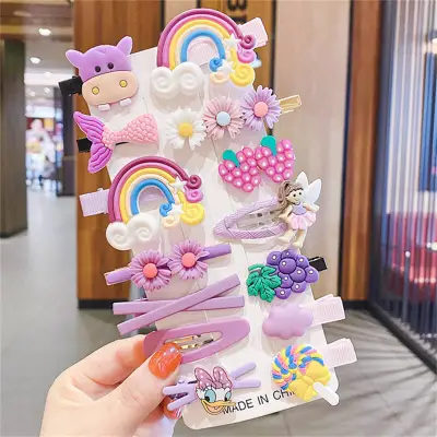 Girls Creative Cartoon Shape Hair Accessories Set with Fruits Flowers Animals Soft Ceramic Resin Plastic Hairpins Clips