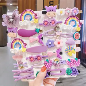 Girls Creative Cartoon Shape Hair Accessories Set with Fruits Flowers Animals Soft Ceramic Resin Plastic Hairpins Clips