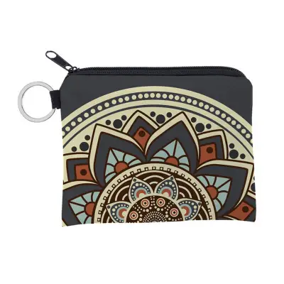 Girls Retro Flower Print Zipper Coin Purse