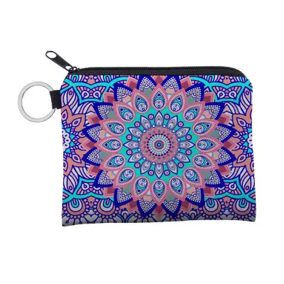 Girls Retro Flower Print Zipper Coin Purse