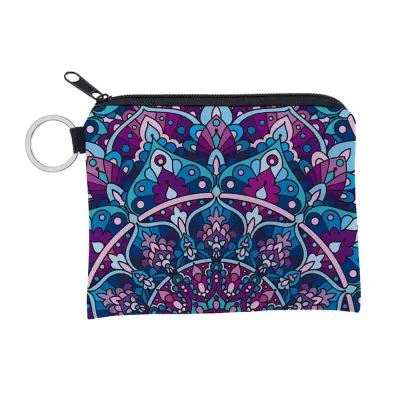 Girls Retro Flower Print Zipper Coin Purse