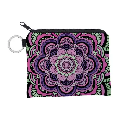 Girls Retro Flower Print Zipper Coin Purse