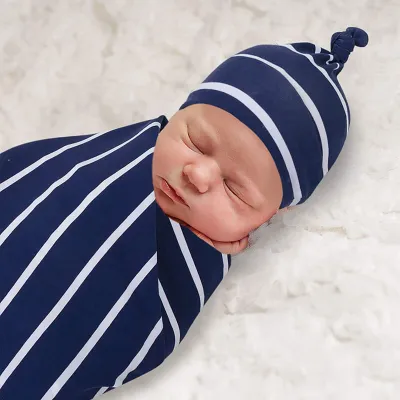 Newborn Soft Cotton Swaddle Wrap With Hat - Cartoon Print Unisex