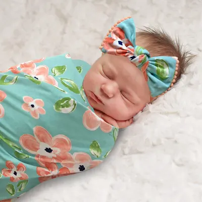Newborn Soft Cotton Swaddle Wrap With Hat - Cartoon Print Unisex