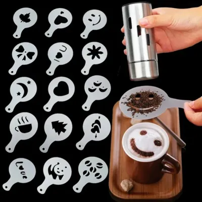 16pcs Coffee Pull Flower Mold Set Plastic Latte Art Stencil Tool Modern Minimalist for Home Kitchen