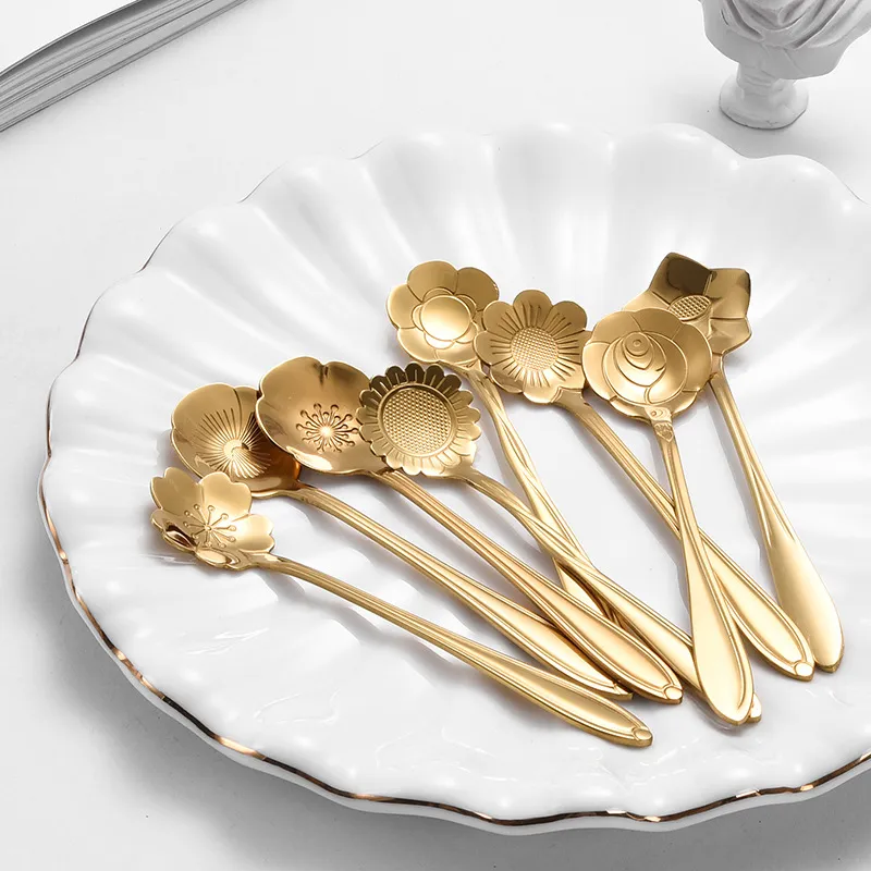 1pcs Stainless Steel Flower Spoon Japan and South Korea Style Lightweight for Adult