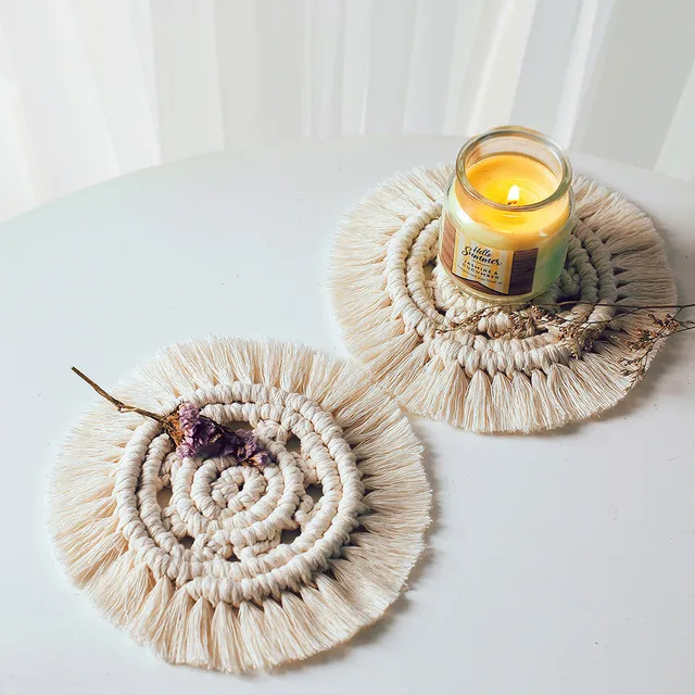Braided Fringe Hem Placemat - European Style Cotton Linen Irregular Shape for Dining Room